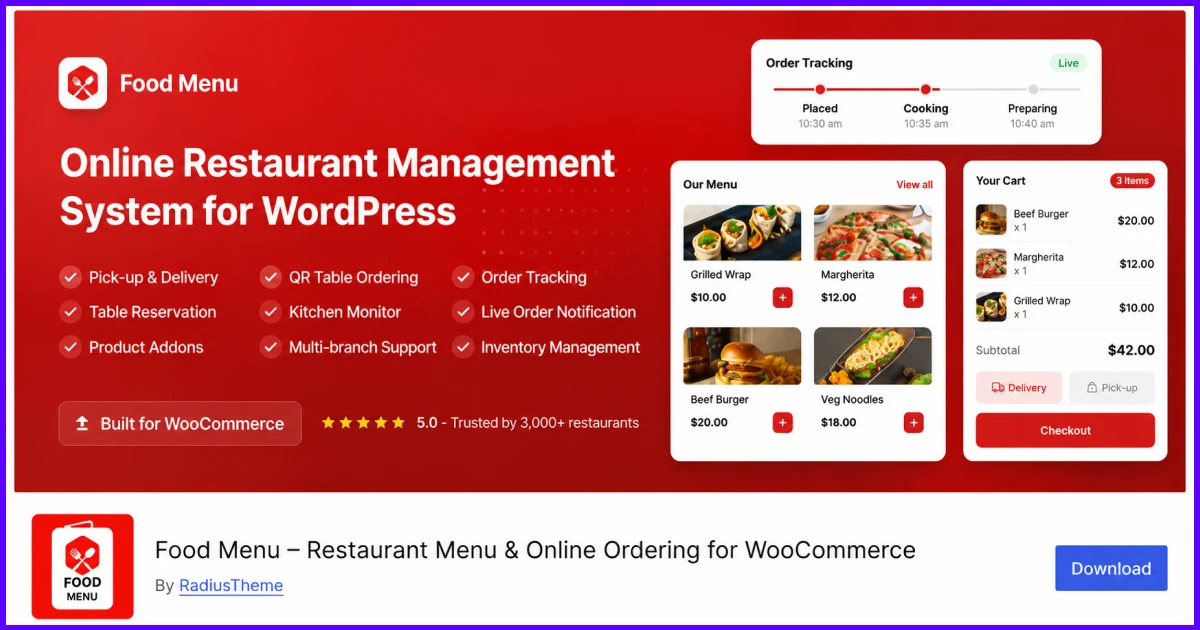 food menu by radius theme 