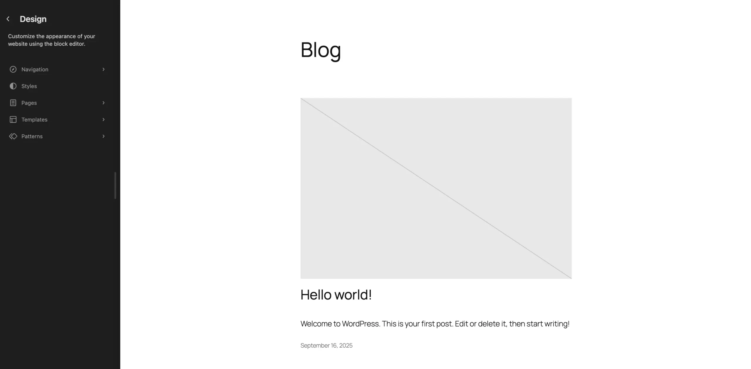 Full site editing interface