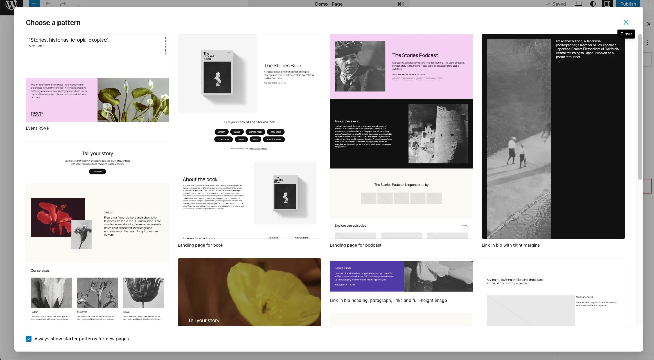 The editing overview of full site editing