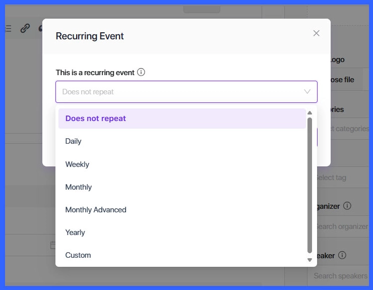 Choose recurring event settings