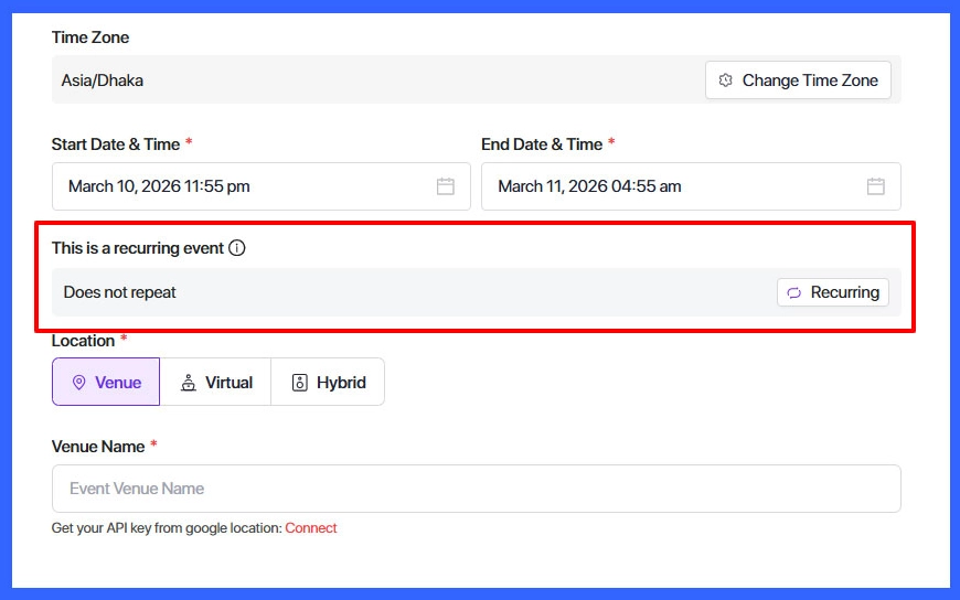 Enable recurring events