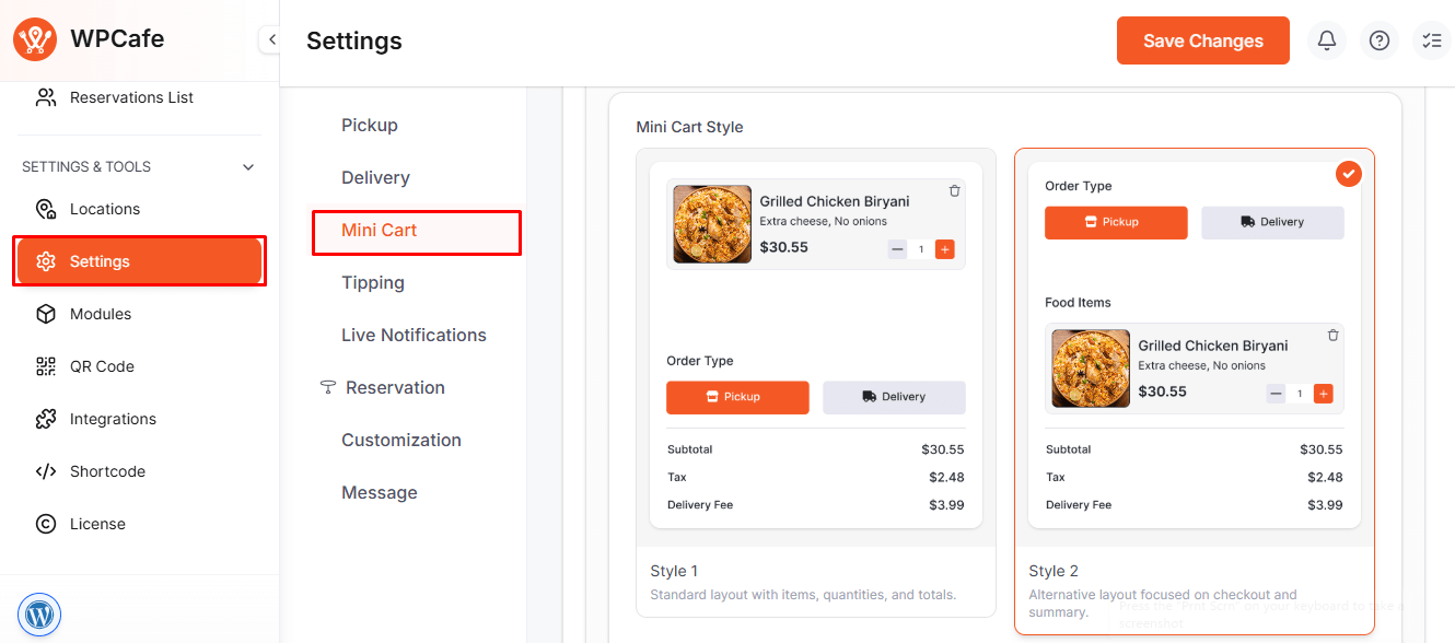 Mini Cart Plugin for WooCommerce Restaurant