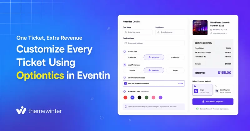 Eventin and Optiontics integration for customizing event tickets