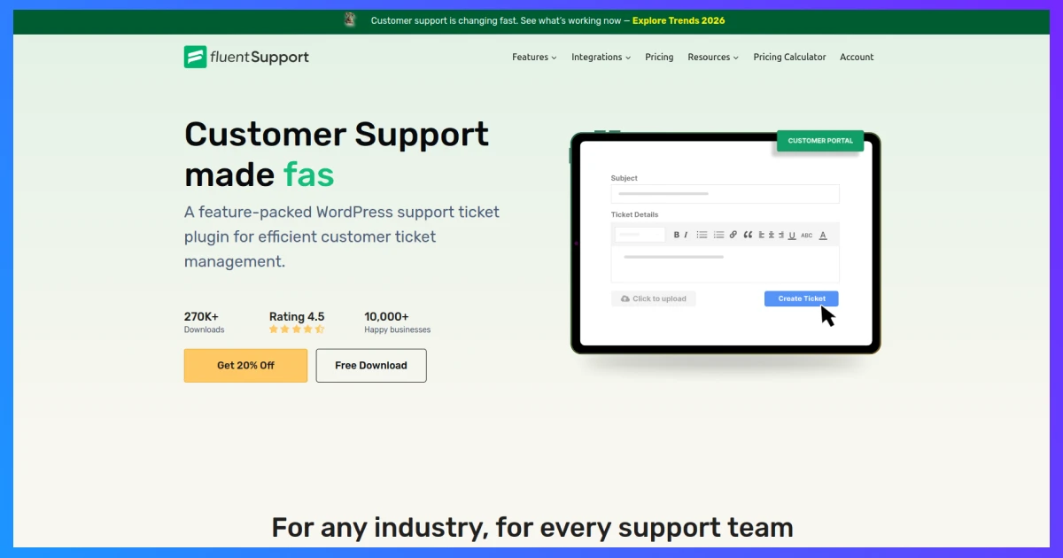 Fluent Support, a WordPress helpdesk plugin