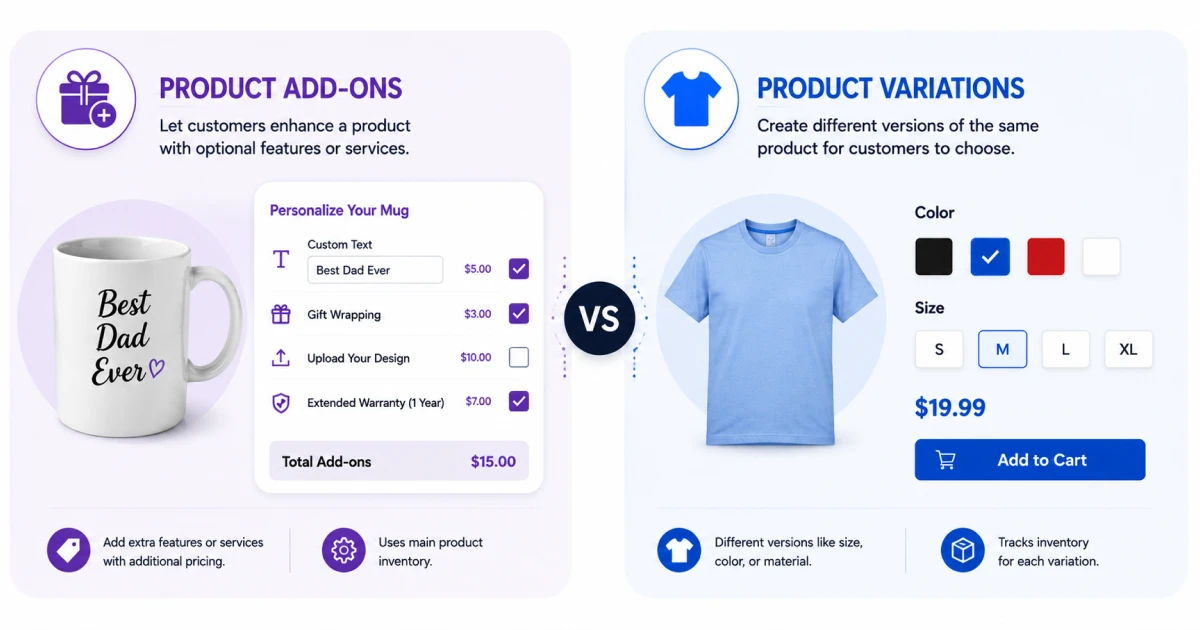 Product Add-Ons vs Product Variations