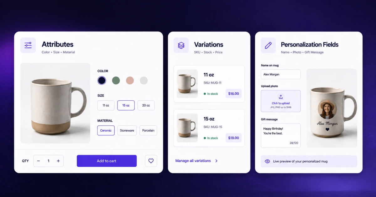 Difference Between WooCommerce Attributes, Variations, and Personalization Fields