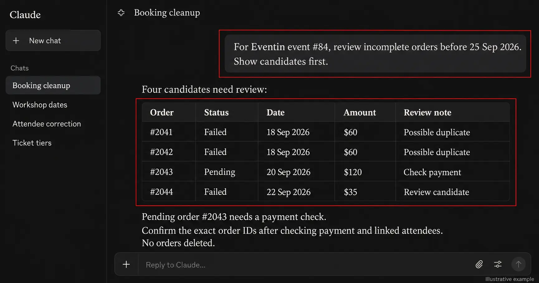 a matched Eventin attendee record and waiting for confirmation before updating the email